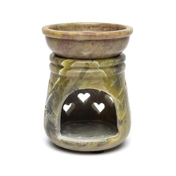 Маслен дифузер от сапунен камък (стеатит) "Сърца" с изрязани сърчица и купичка отгоре за етерични масла.