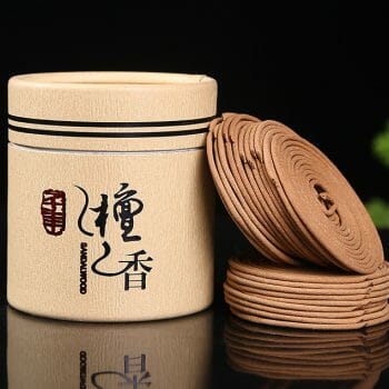 Дървен съд с надпис Ароматни спирали - Сандалово дърво.