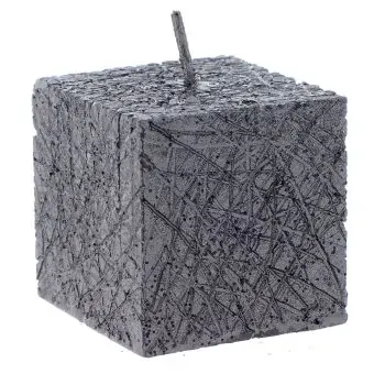 A small Квадратна свещ в сив цвят with a wick in the middle.