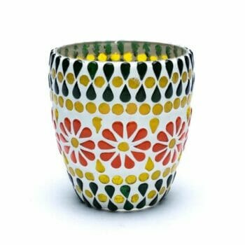 A colorful Мозаечен стъклен свещник - Лято with a flower design on it.