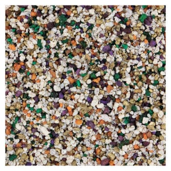 Близък план на тамян Тамян Ave Maria с малки разноцветни парченца в лилави, оранжеви, зелени, бели и загорели тонове, разпределени равномерно в рамката.