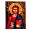 Дървена икона „Исус Христос – Дарител на живота“ изобразява Исус Христос с ореол и книга в ръка, а зад главата му са изобразени два ангела в традиционен византийски стил върху дървен панел.