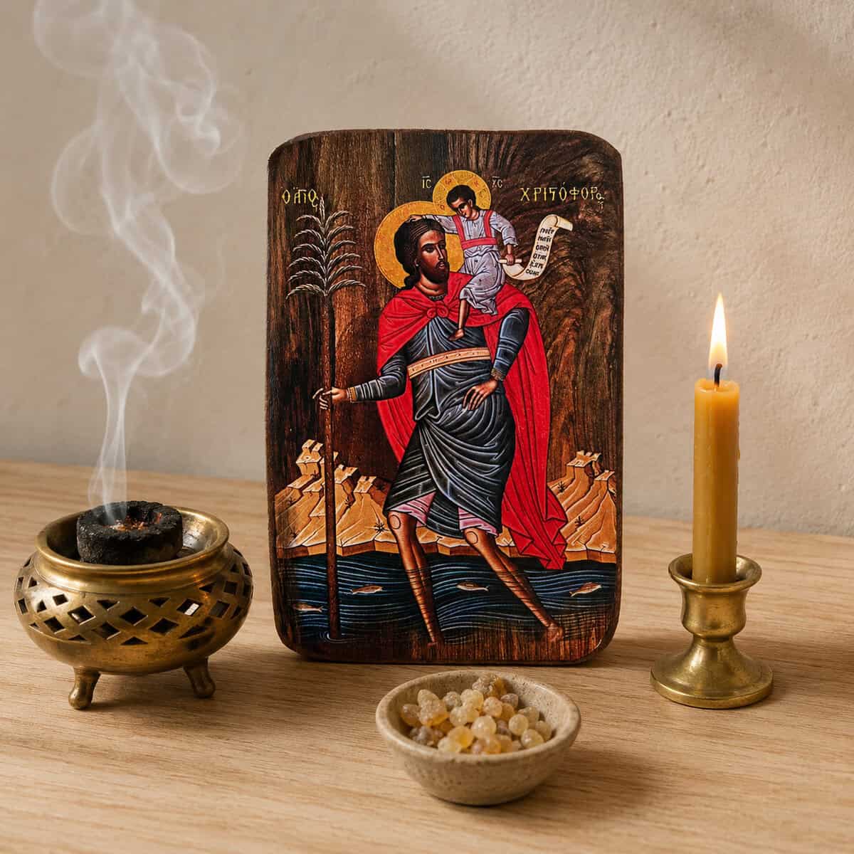 Дървена икона - „Свети Христофор“ - Image 2