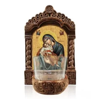 Керамична икона на Дева Мария „Сладката целувка“ със свещник – 20 см.